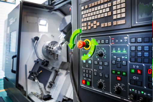 Directional guidance overlaid on the control panel of an industrial machine